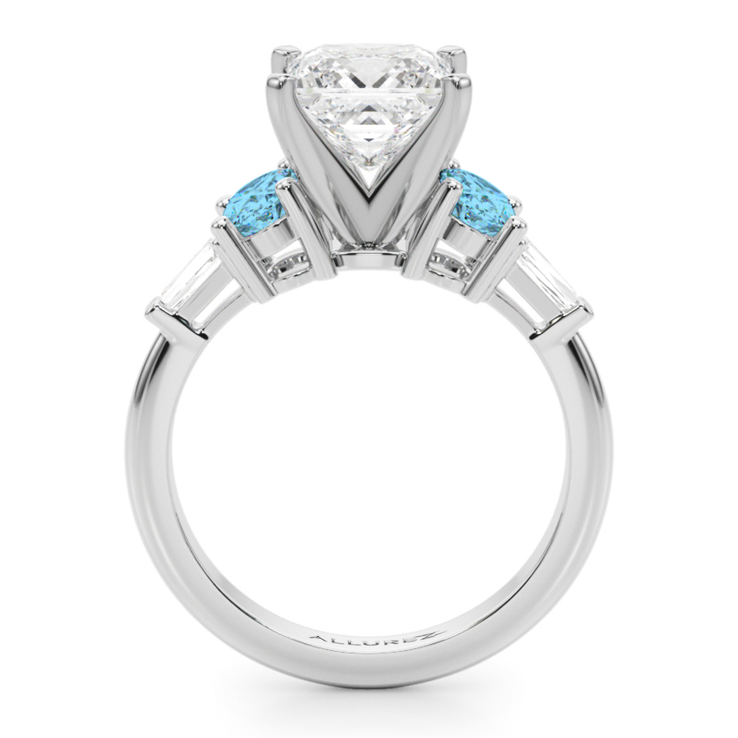 Princess Cut Lab Grown Diamond & Oval Blue Topaz Engagement Ring 18K White Gold (4.18ct)