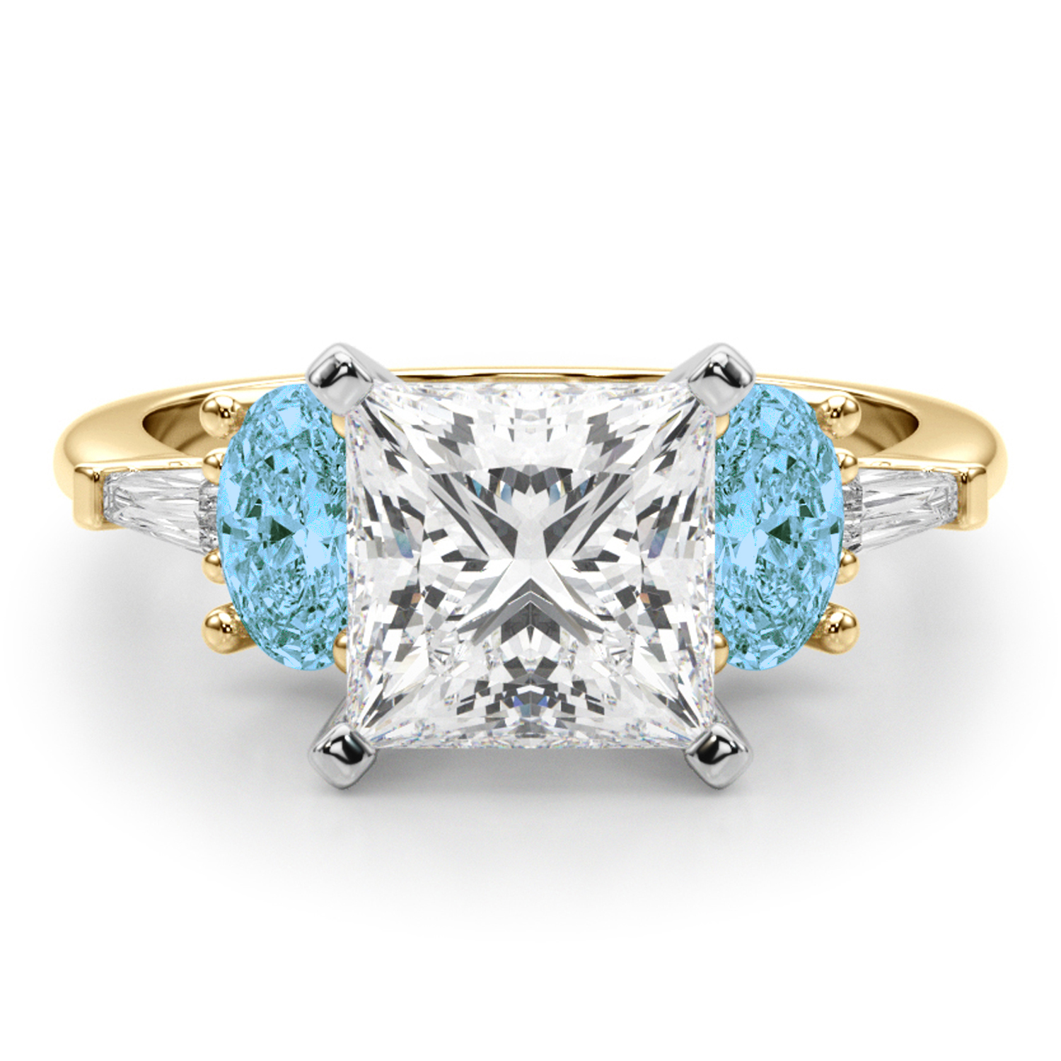 Princess Cut Lab Grown Diamond & Oval Blue Topaz Engagement Ring 18K Yellow Gold (4.18ct)
