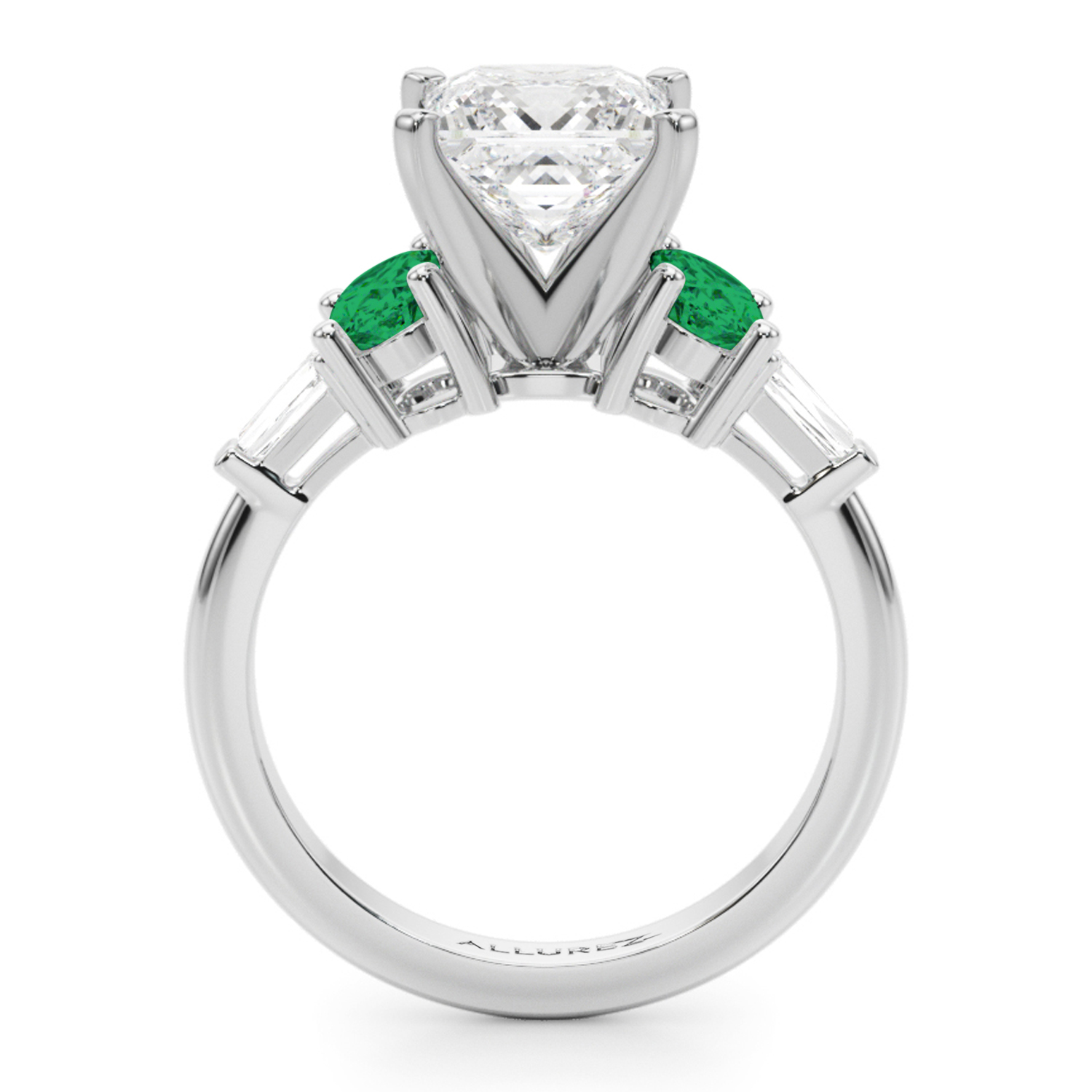 Princess Cut Lab Grown Diamond & Oval Emerald Engagement Ring 14K White Gold (3.98ct)