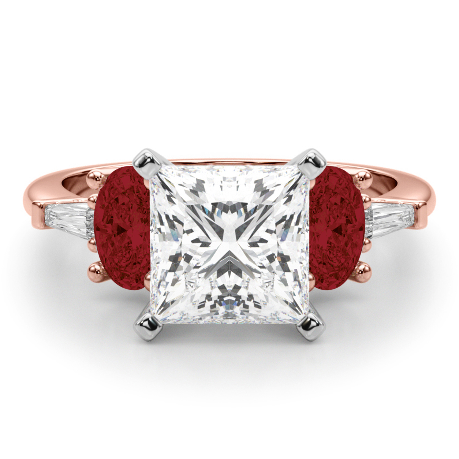 Princess Cut Lab Grown Diamond & Oval Garnet Engagement Ring 18K Rose Gold (4.18ct)