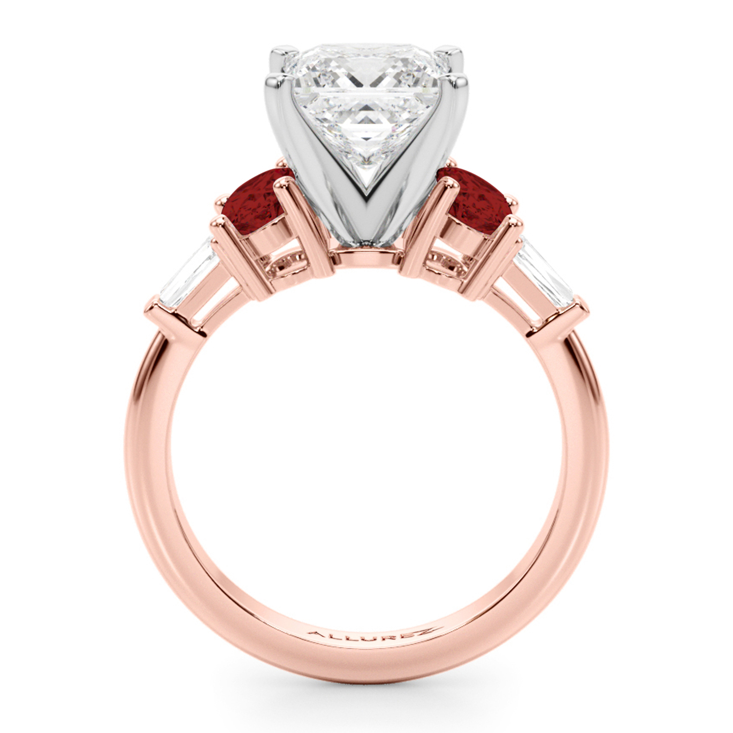 Princess Cut Lab Grown Diamond & Oval Garnet Engagement Ring 18K Rose Gold (4.18ct)