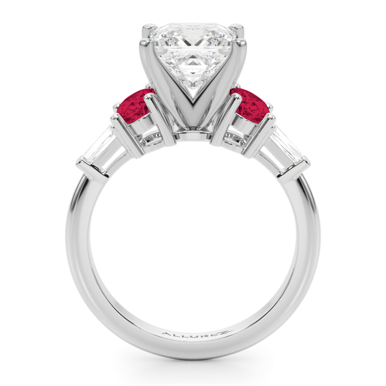Princess Cut Lab Grown Diamond & Oval Ruby Engagement Ring 14K White Gold (4.24ct)
