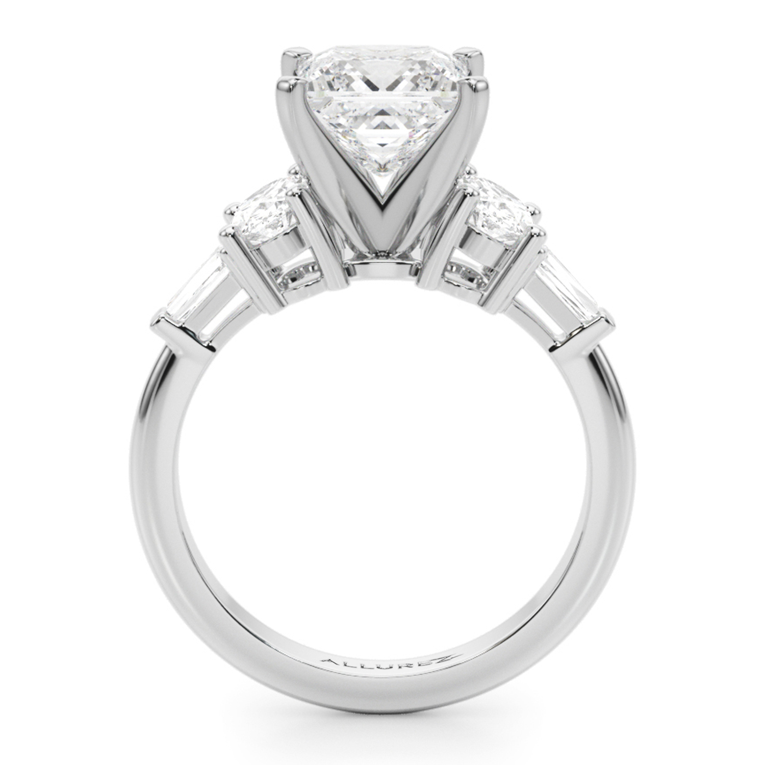 Princess Cut Moissanite & Lab Grown Diamond Engagement Ring 14K White Gold (4.18ct)