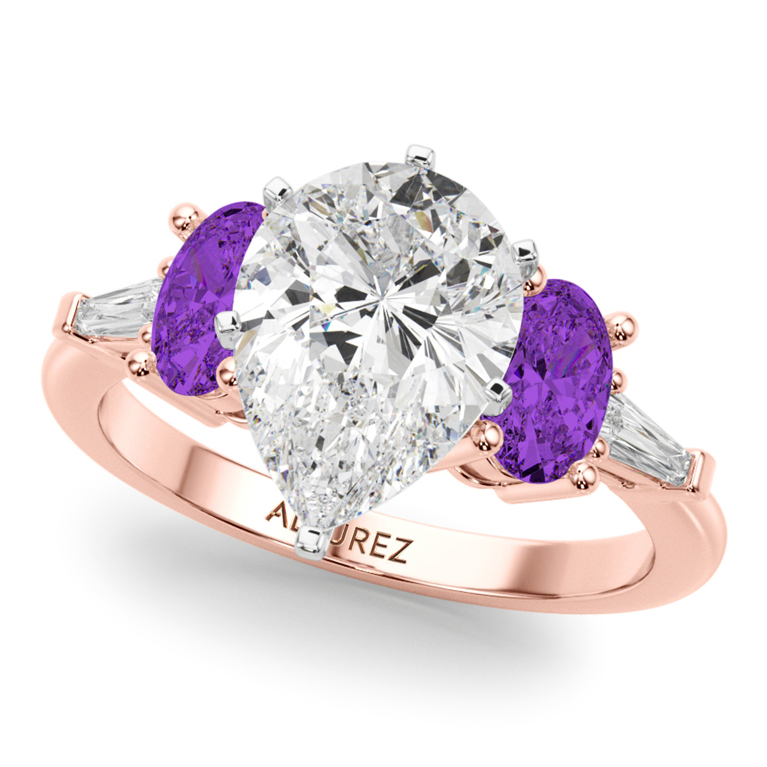 Pear Lab Grown Diamond & Oval Amethyst Engagement Ring 18K Rose Gold (3.98ct)