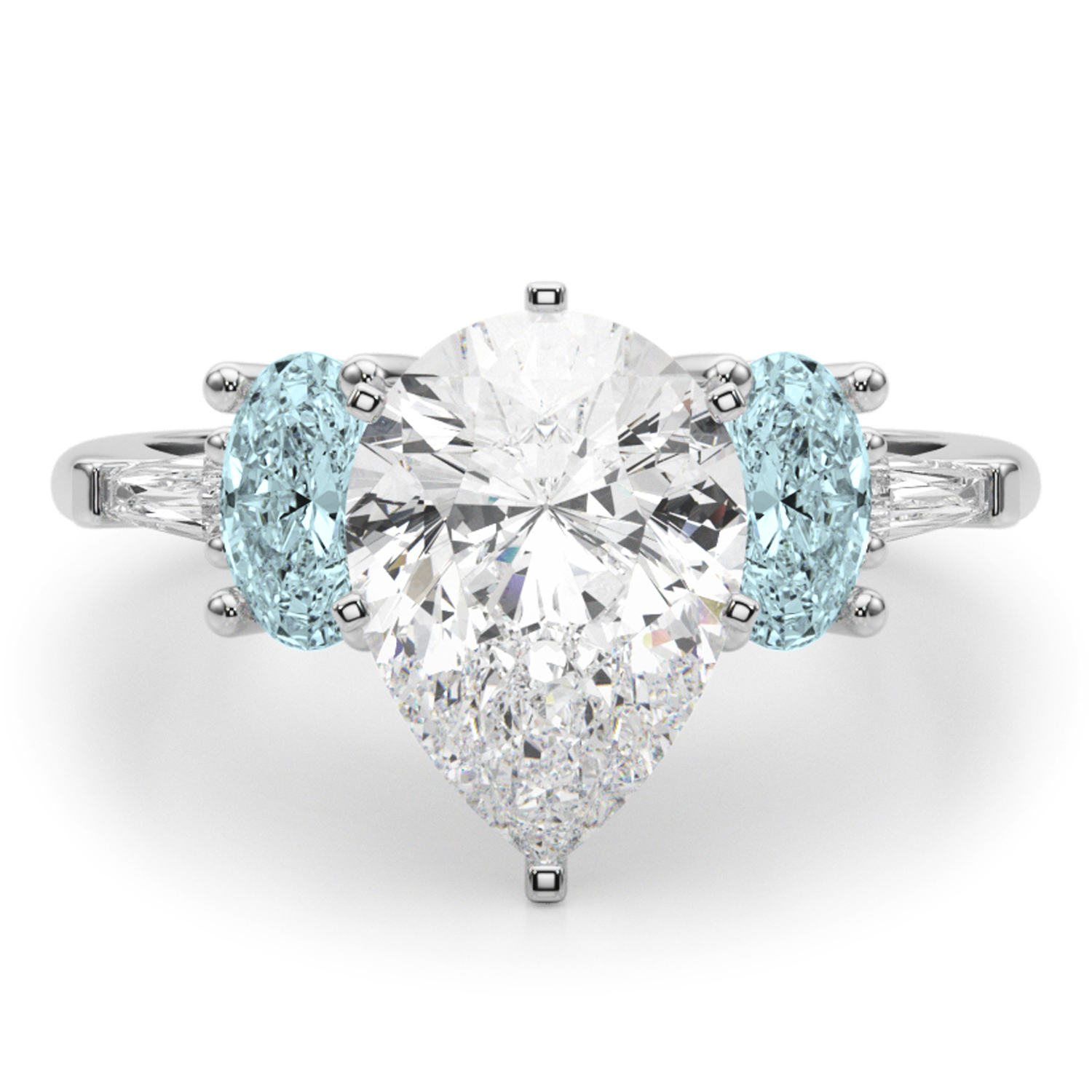 Pear Lab Grown Diamond & Oval Aquamarine Engagement Ring 14K White Gold (3.98ct)