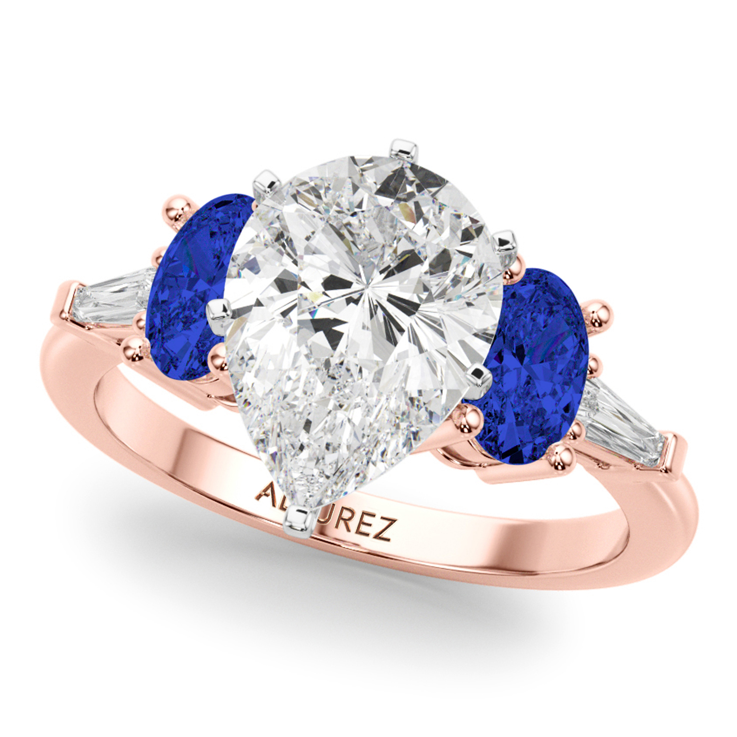 Pear Lab Grown Diamond & Oval Blue Sapphire Engagement Ring 18K Rose Gold (4.32ct)