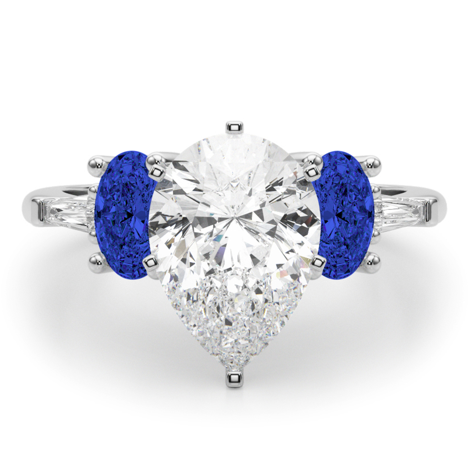 Pear Lab Grown Diamond & Oval Blue Sapphire Engagement Ring in Platinum (4.32ct)