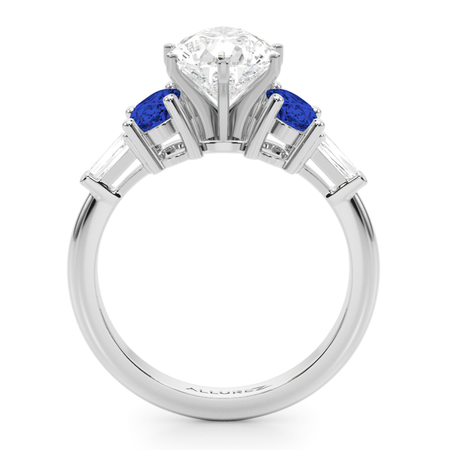 Pear Lab Grown Diamond & Oval Blue Sapphire Engagement Ring in Platinum (4.32ct)