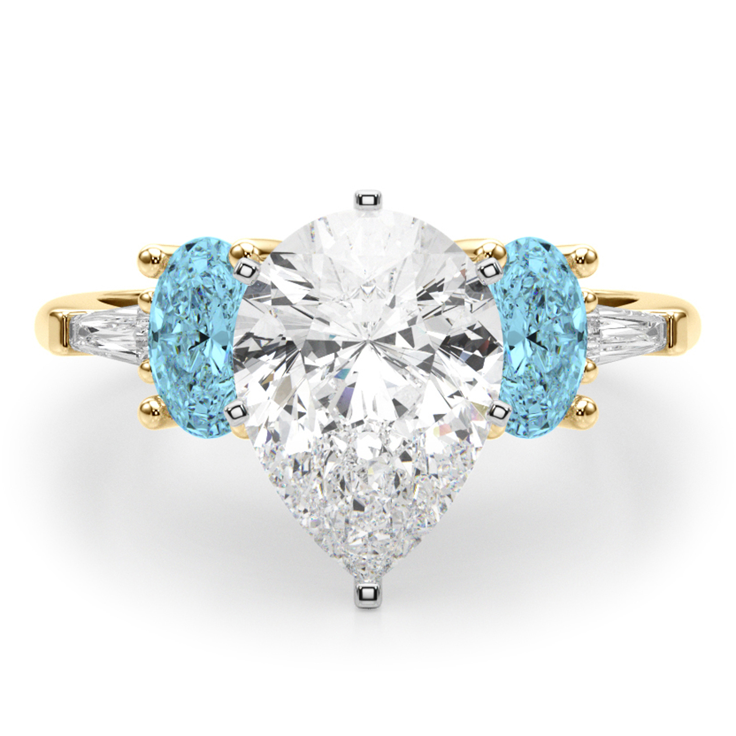 Pear Lab Grown Diamond & Oval Blue Topaz Engagement Ring 14K Yellow Gold (4.18ct)
