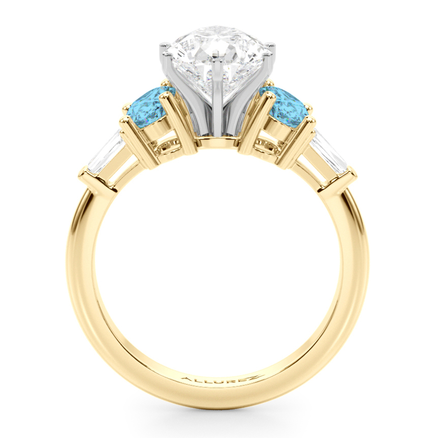Pear Lab Grown Diamond & Oval Blue Topaz Engagement Ring 14K Yellow Gold (4.18ct)