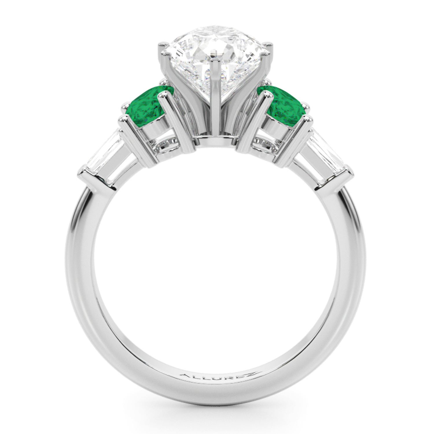 Pear Lab Grown Diamond & Oval Emerald Engagement Ring 14K White Gold (3.98ct)