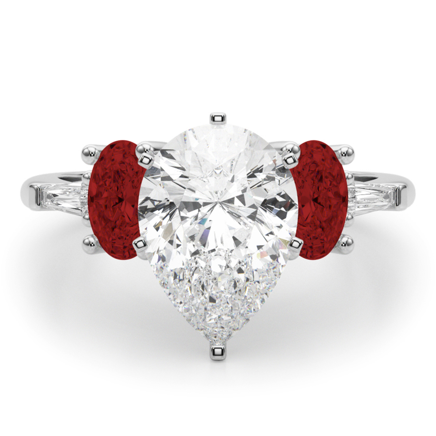 Pear Lab Grown Diamond & Oval Garnet Engagement Ring 14K White Gold (4.18ct)