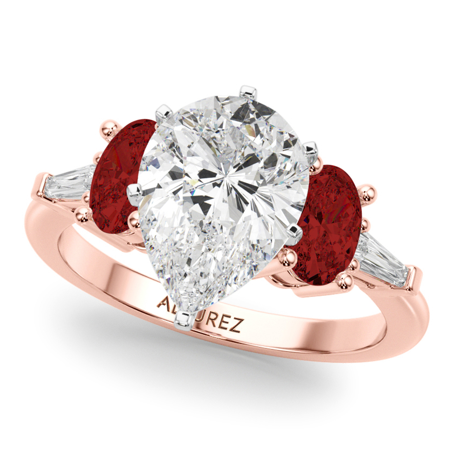 Pear Lab Grown Diamond & Oval Garnet Engagement Ring 18K Rose Gold (4.18ct)