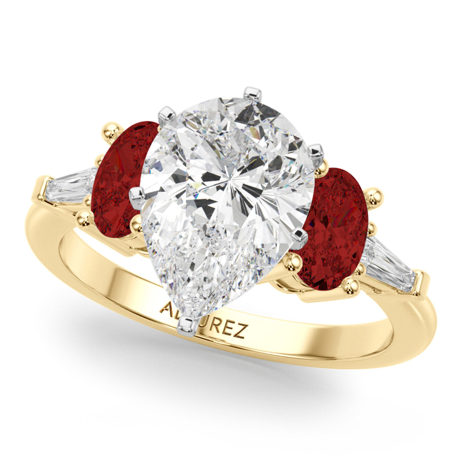 Pear Lab Grown Diamond & Oval Garnet Engagement Ring 18K Yellow Gold (4.18ct)