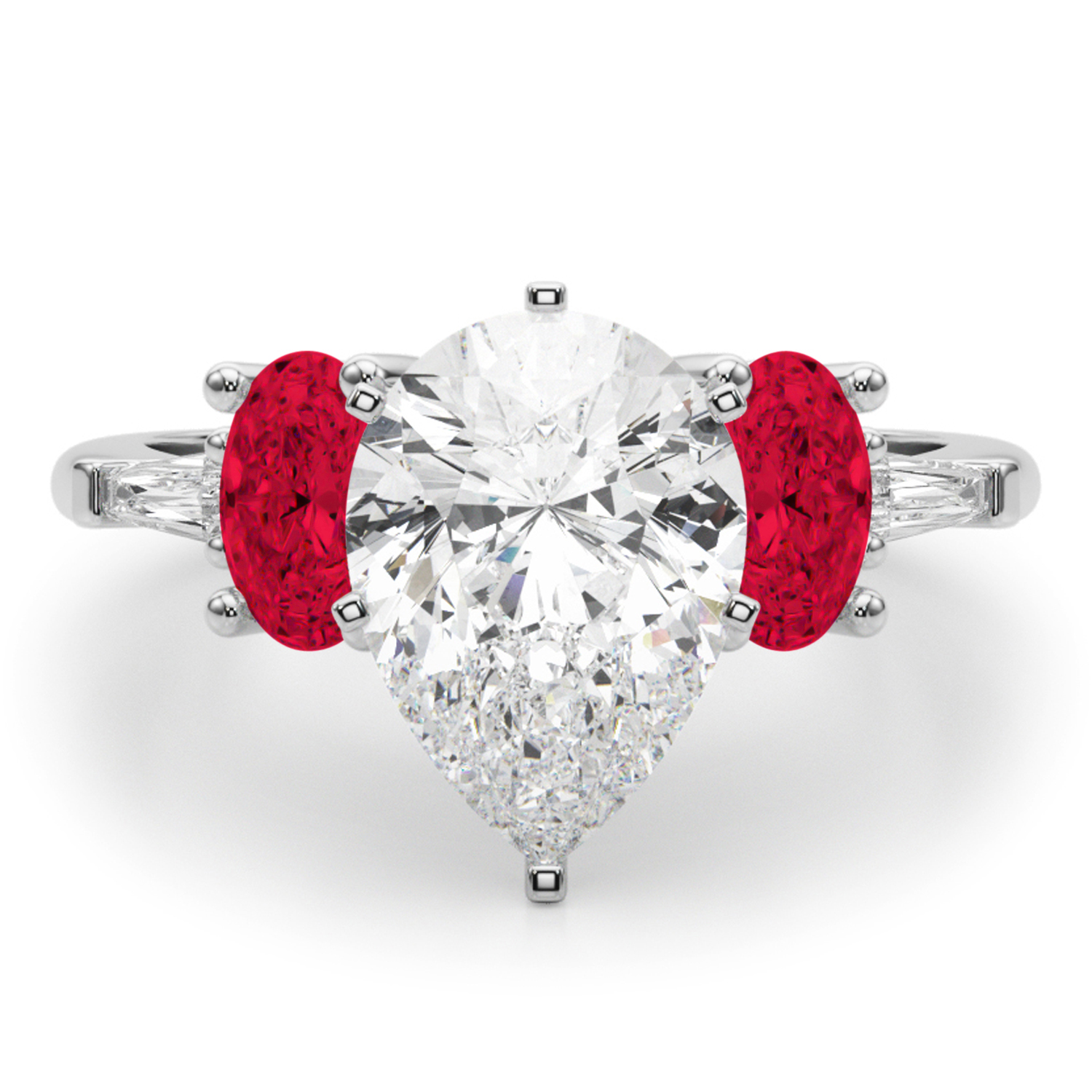 Pear Lab Grown Diamond & Oval Ruby Engagement Ring 14K White Gold (4.24ct)