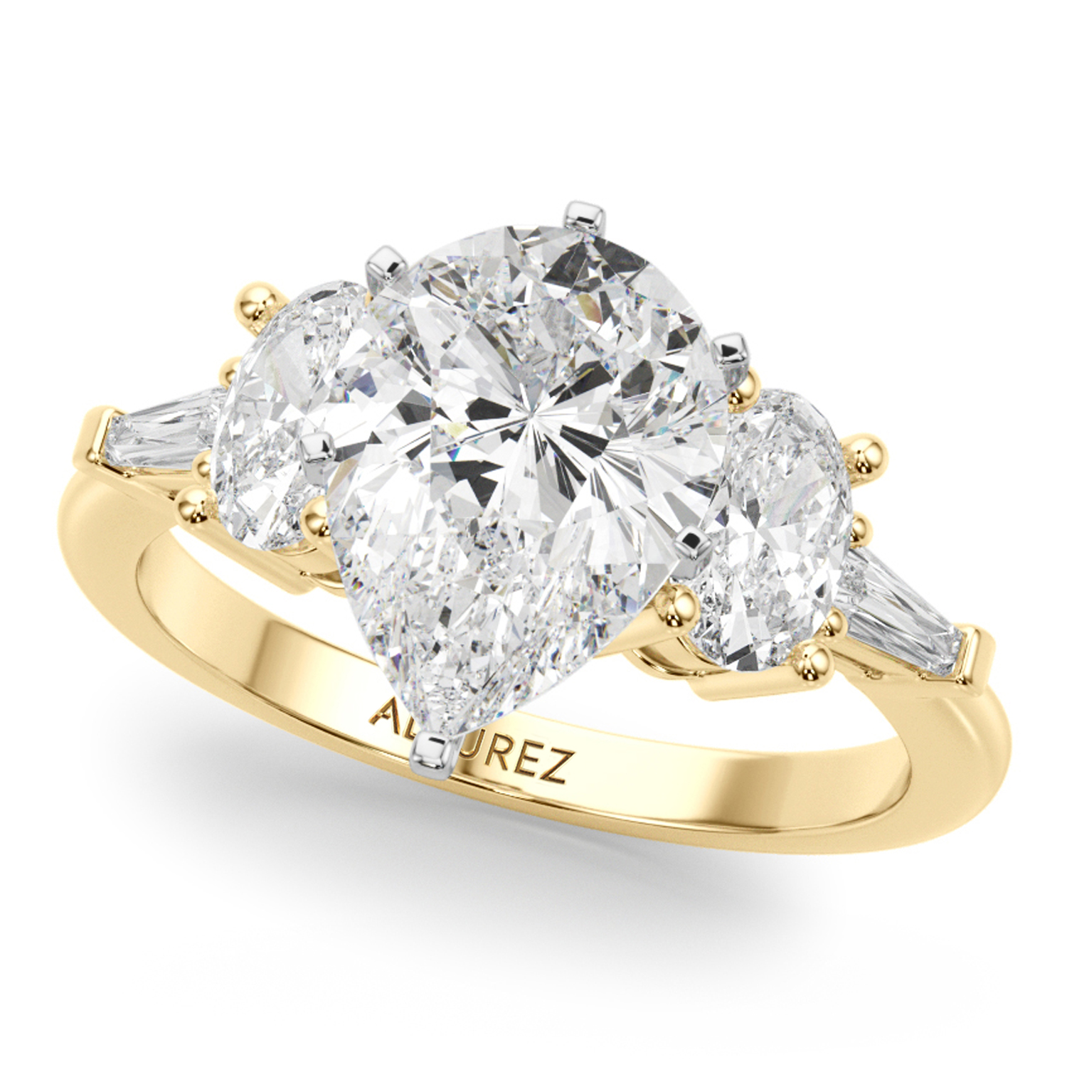 Pear Moissanite & Lab Grown Diamond Engagement Ring 14K Yellow Gold (4.18ct)