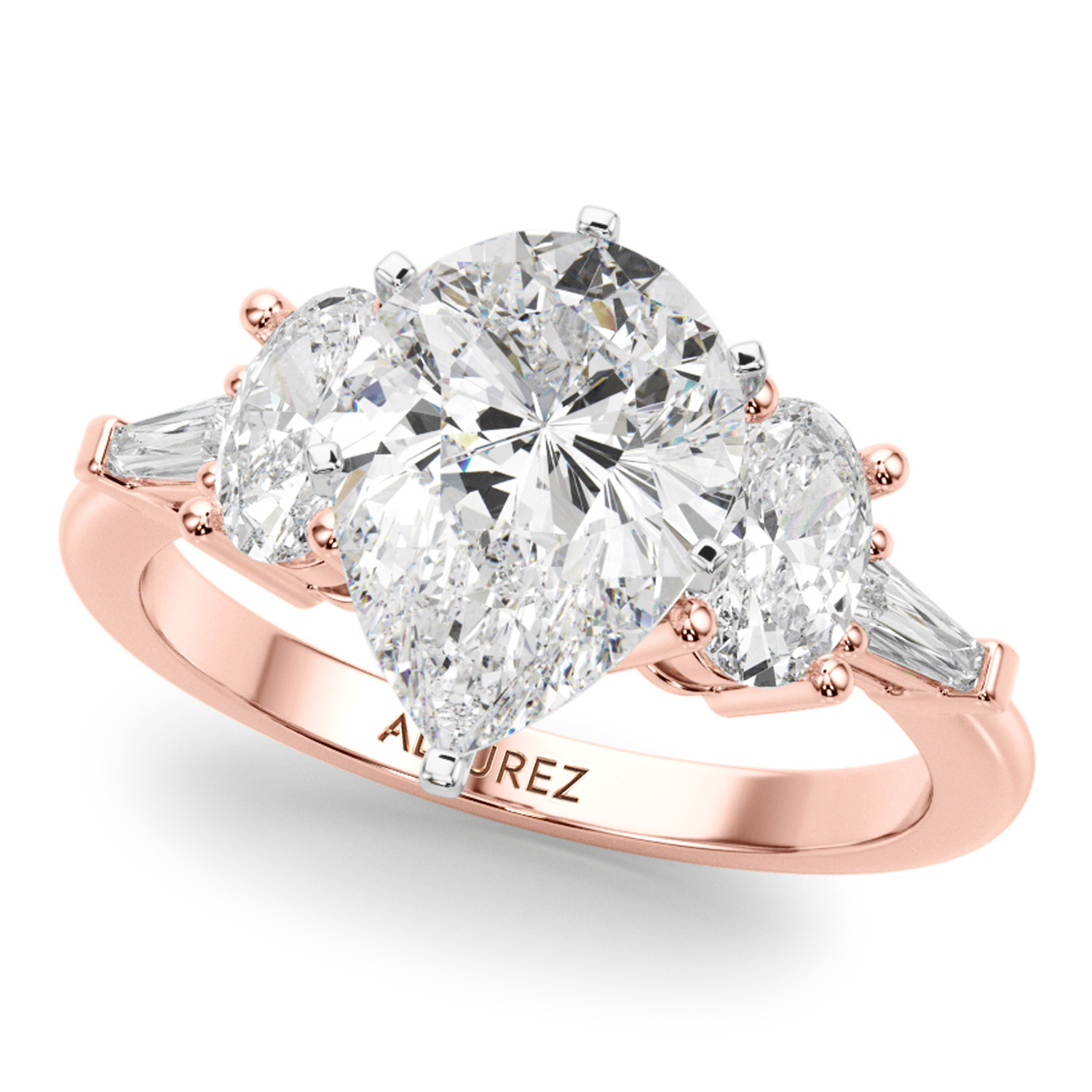 Pear Moissanite & Lab Grown Diamond Engagement Ring 18K Rose Gold (4.18ct)