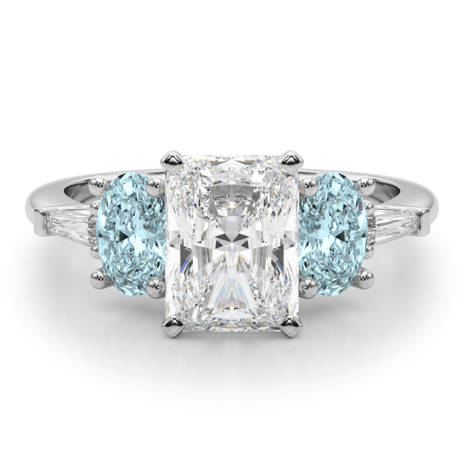Radiant Lab Grown Diamond & Oval Aquamarine Engagement Ring 14K White Gold (3.98ct)