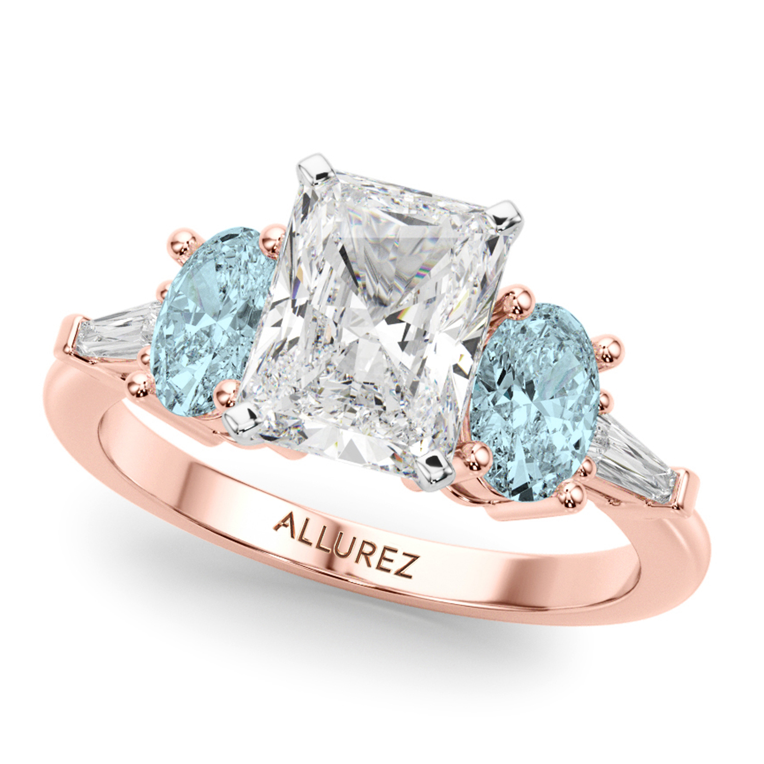 Radiant Lab Grown Diamond & Oval Aquamarine Engagement Ring 18K Rose Gold (3.98ct)