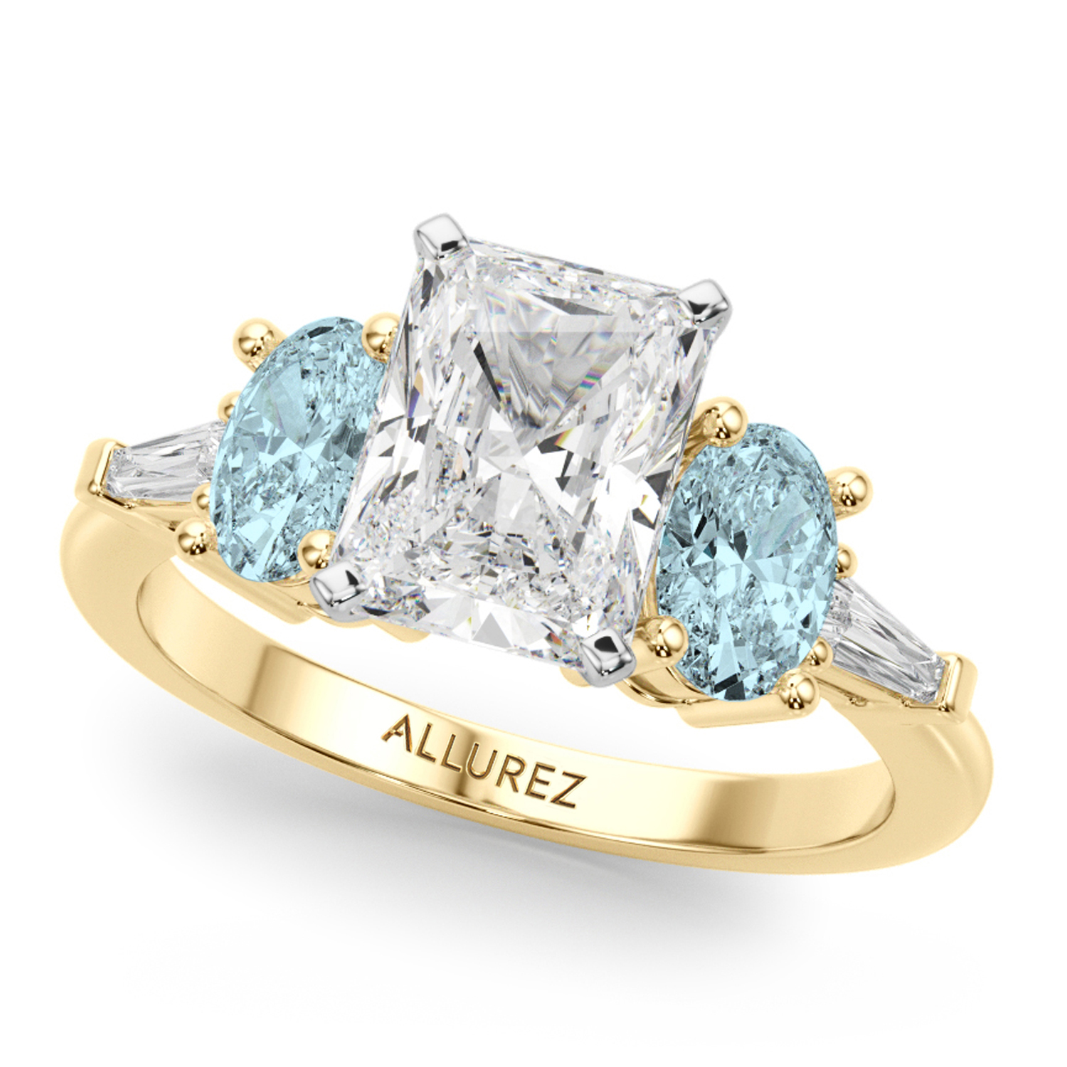 Radiant Lab Grown Diamond & Oval Aquamarine Engagement Ring 18K Yellow Gold (3.98ct)