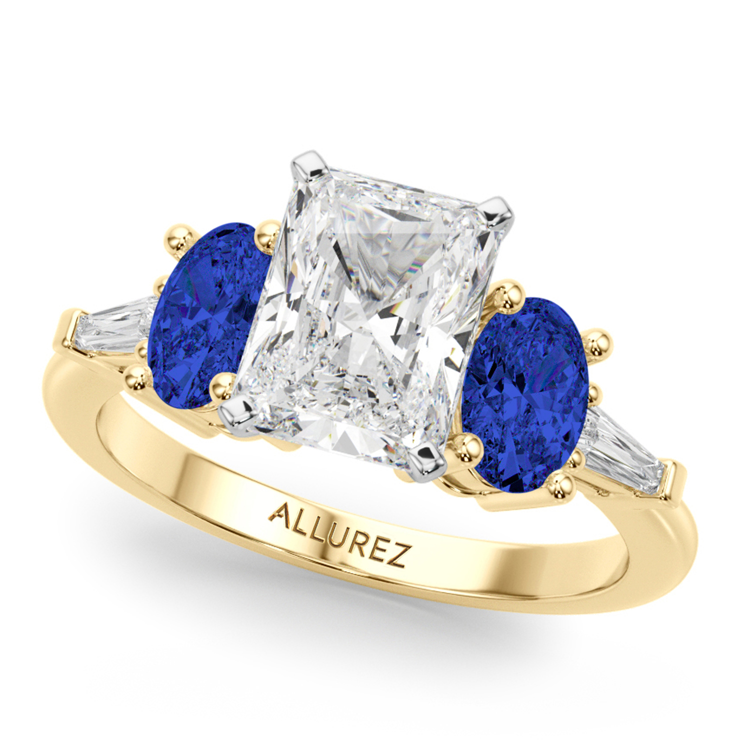 Radiant Lab Grown Diamond & Oval Blue Sapphire Engagement Ring 14K Yellow Gold (4.32ct)