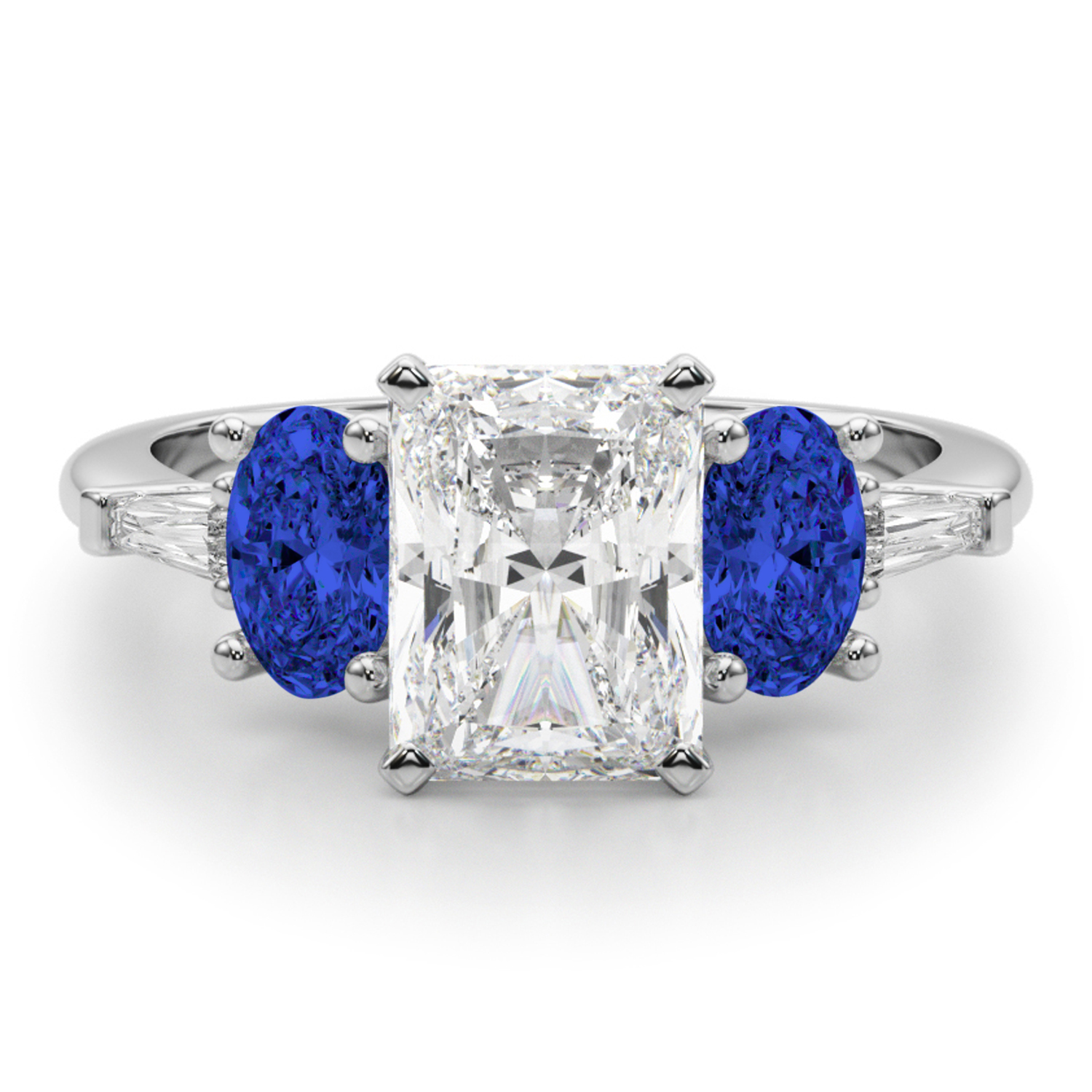 Radiant Lab Grown Diamond & Oval Blue Sapphire Engagement Ring in Platinum (4.32ct)