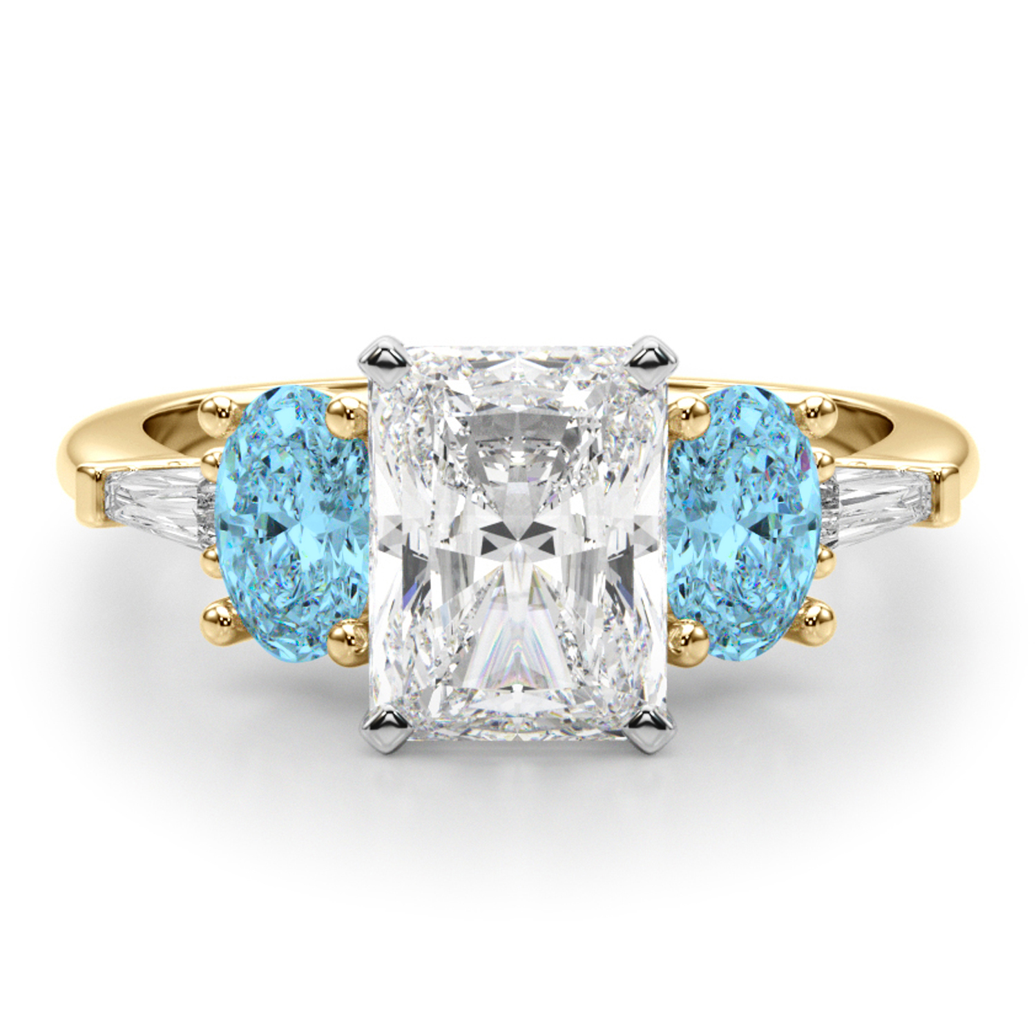 Radiant Lab Grown Diamond & Oval Blue Topaz Engagement Ring 14K Yellow Gold (4.18ct)