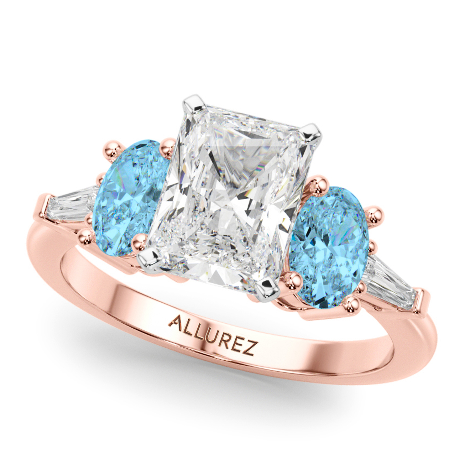 Radiant Lab Grown Diamond & Oval Blue Topaz Engagement Ring 18K Rose Gold (4.18ct)