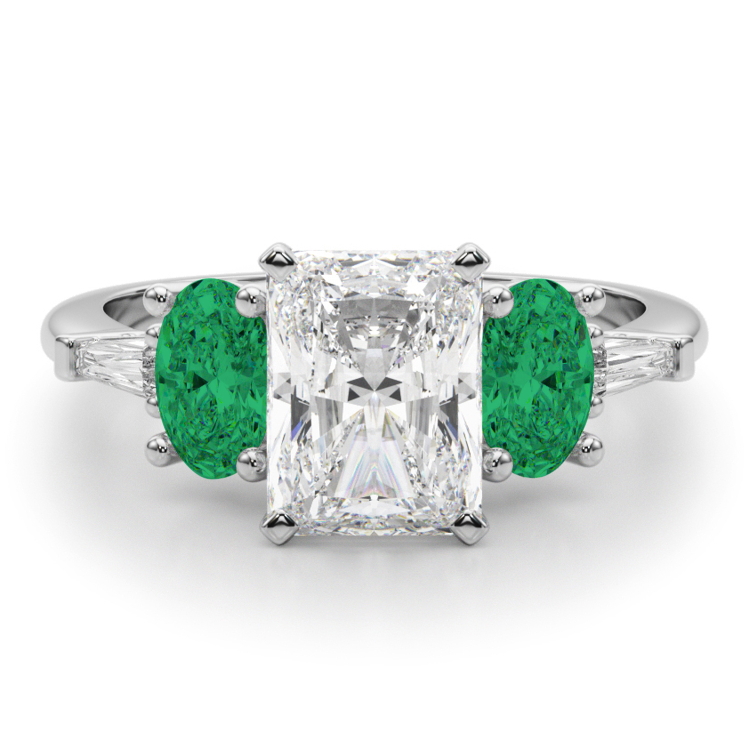 Radiant Lab Grown Diamond & Oval Emerald Engagement Ring 14K White Gold (3.98ct)