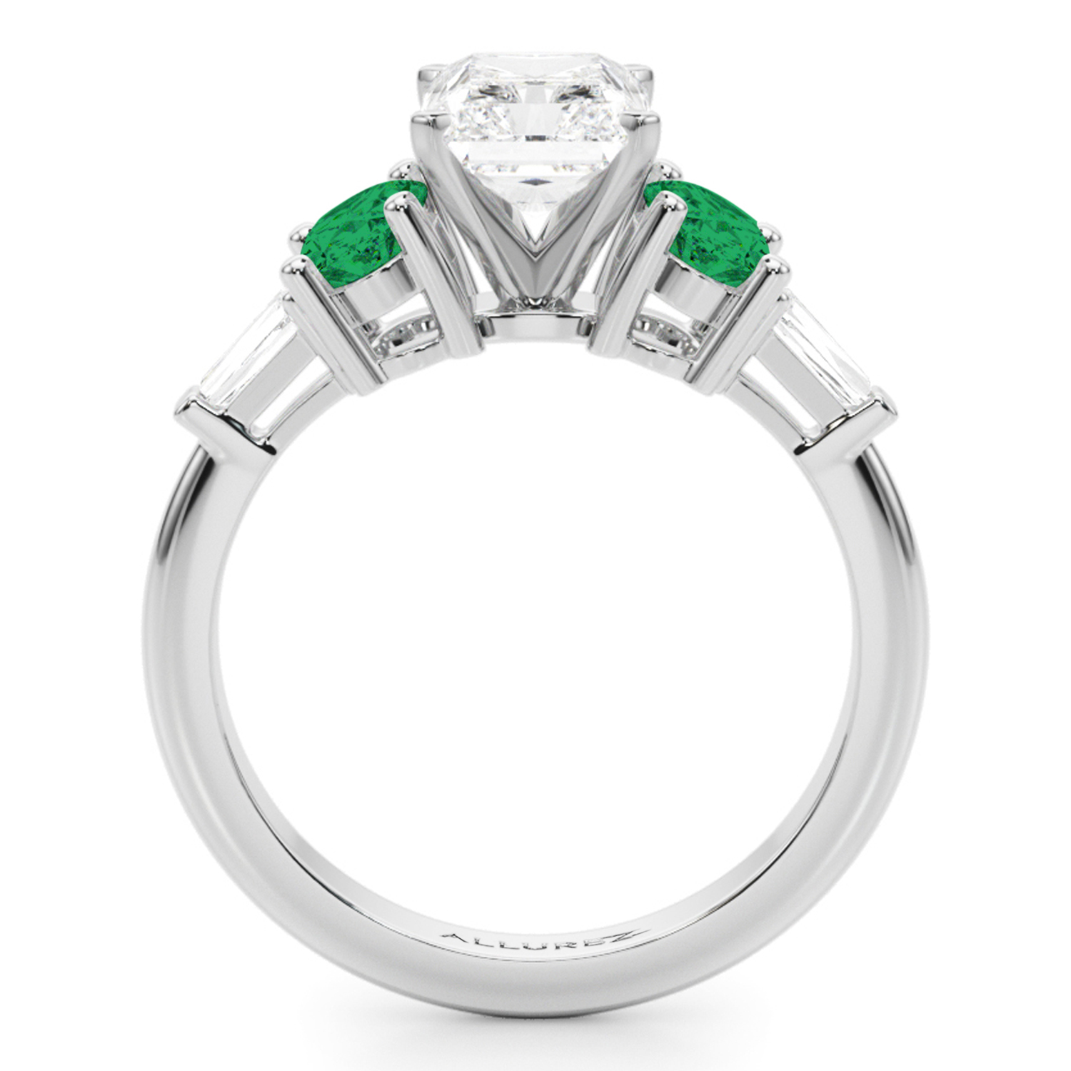 Radiant Lab Grown Diamond & Oval Emerald Engagement Ring 14K White Gold (3.98ct)