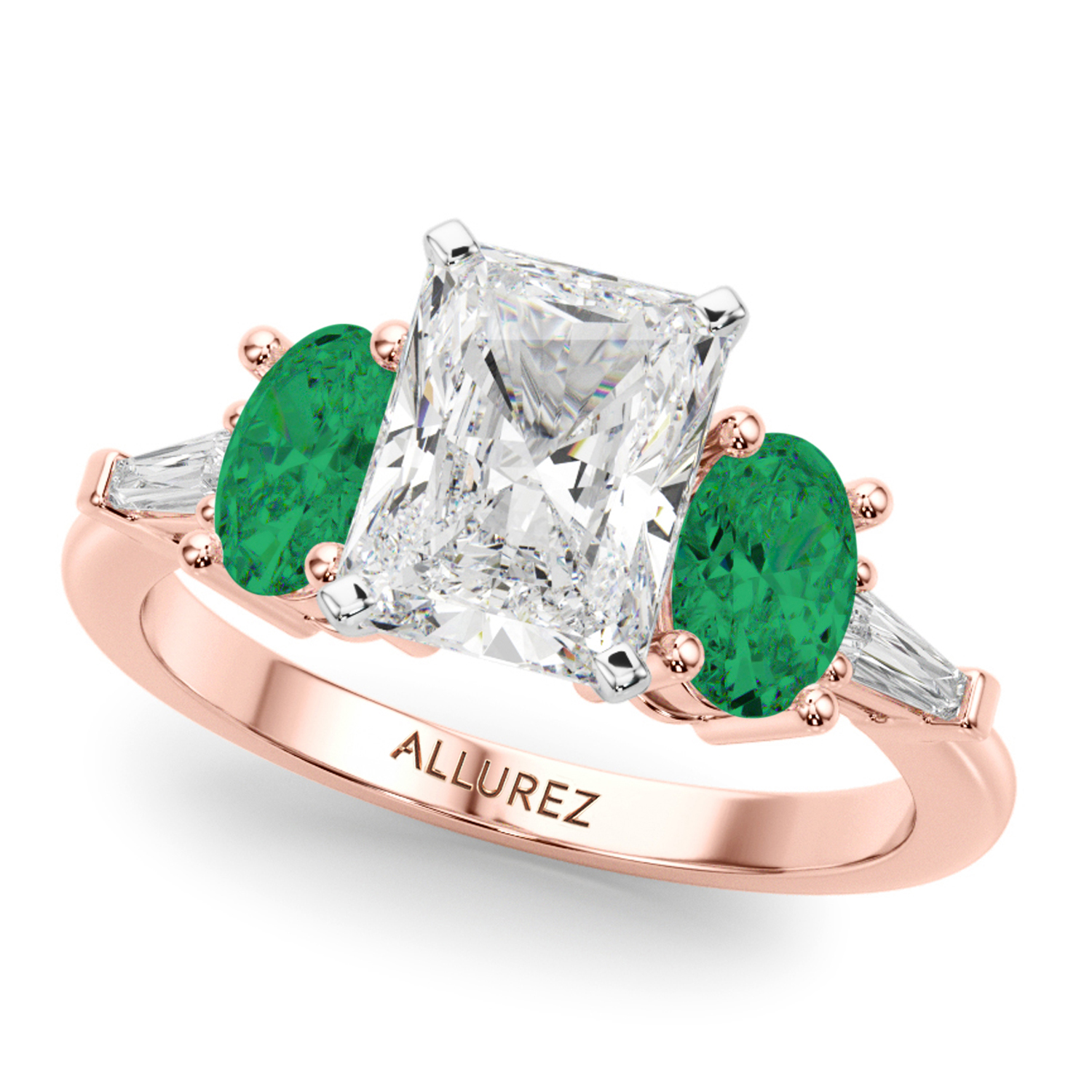 Radiant Lab Grown Diamond & Oval Emerald Engagement Ring 18K Rose Gold (3.98ct)