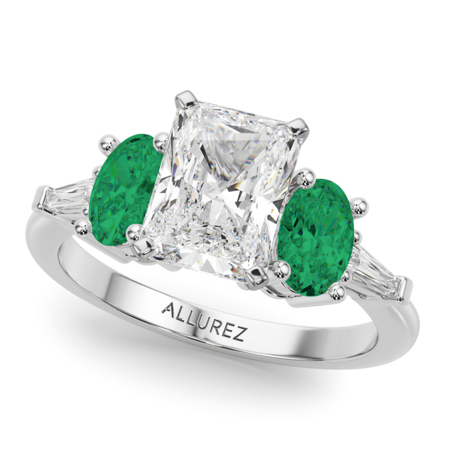 Radiant Lab Grown Diamond & Oval Emerald Engagement Ring in Palladium (3.98ct)