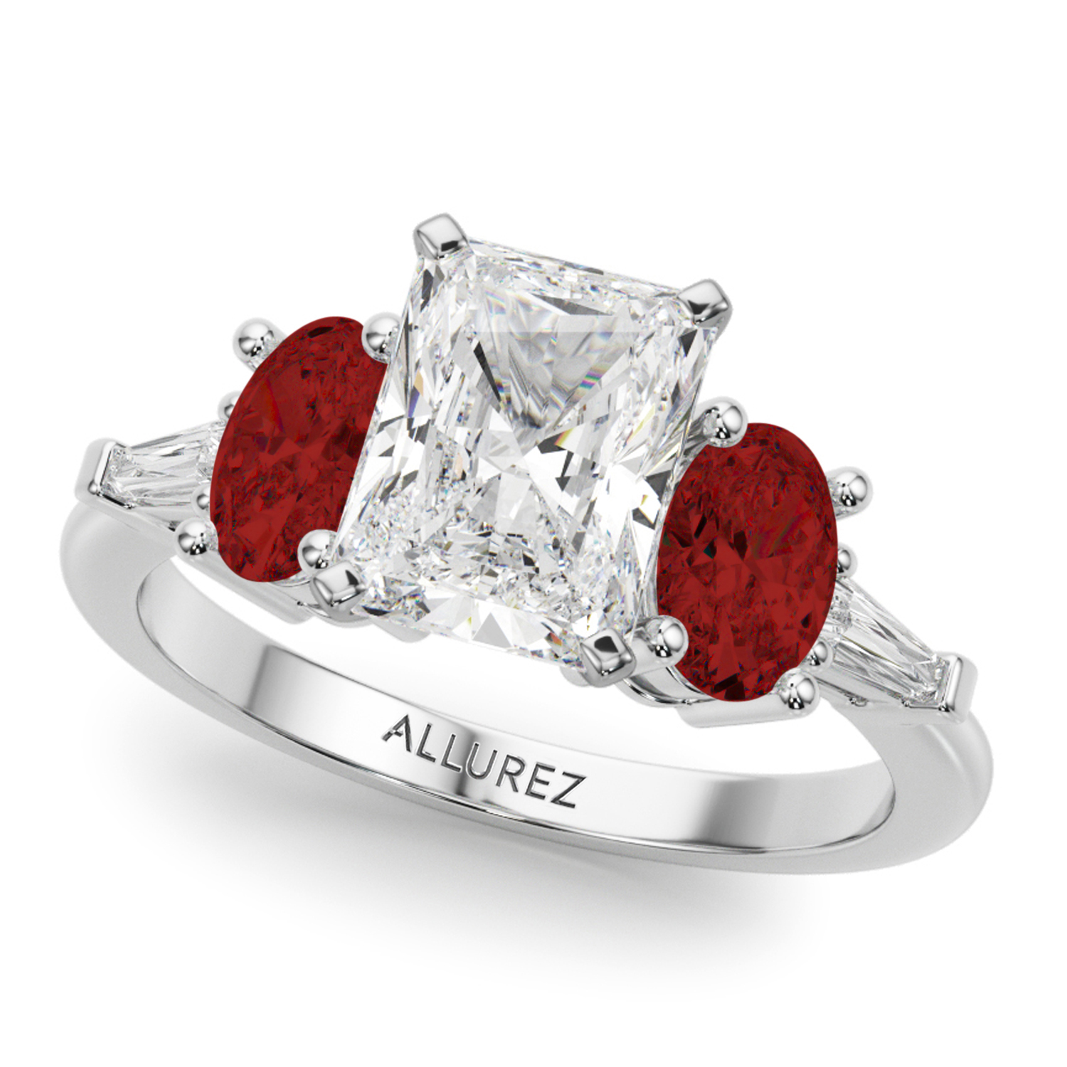 Radiant Lab Grown Diamond & Oval Garnet Engagement Ring 14K White Gold (4.18ct)