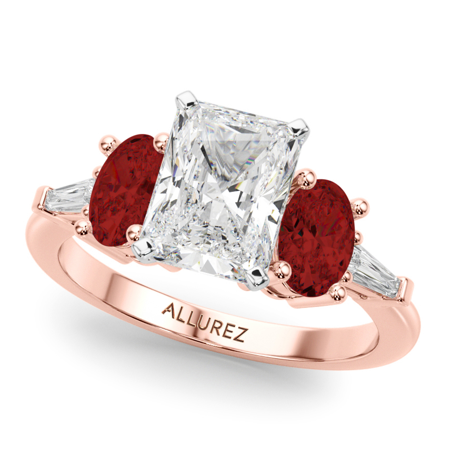 Radiant Lab Grown Diamond & Oval Garnet Engagement Ring 18K Rose Gold (4.18ct)
