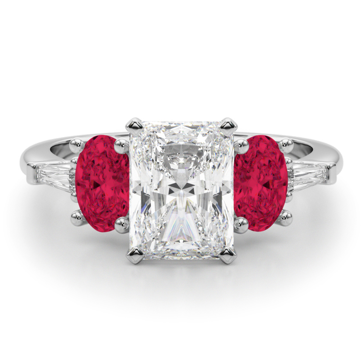 Radiant Lab Grown Diamond & Oval Ruby Engagement Ring 14K White Gold (4.24ct)