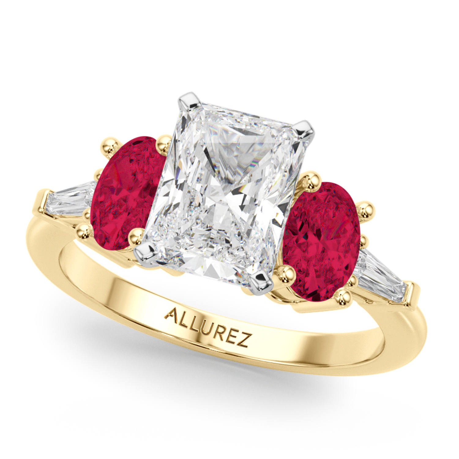 Radiant Lab Grown Diamond & Oval Ruby Engagement Ring 18K Yellow Gold (4.24ct)
