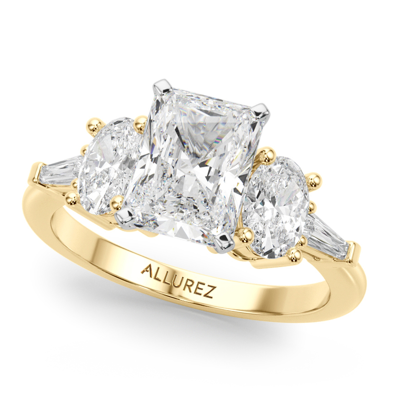 Radiant Moissanite & Lab Grown Diamond Engagement Ring 18K Yellow Gold (4.18ct)