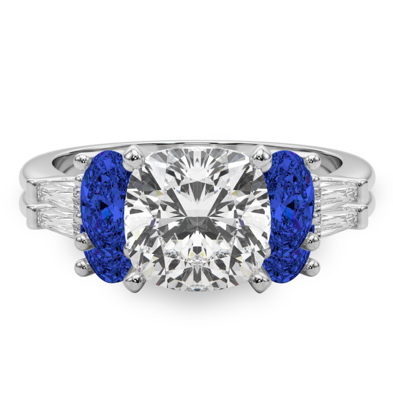 Cushion Lab Grown Diamond & Oval Blue Sapphire Bridal Set in Platinum (5.17ct)