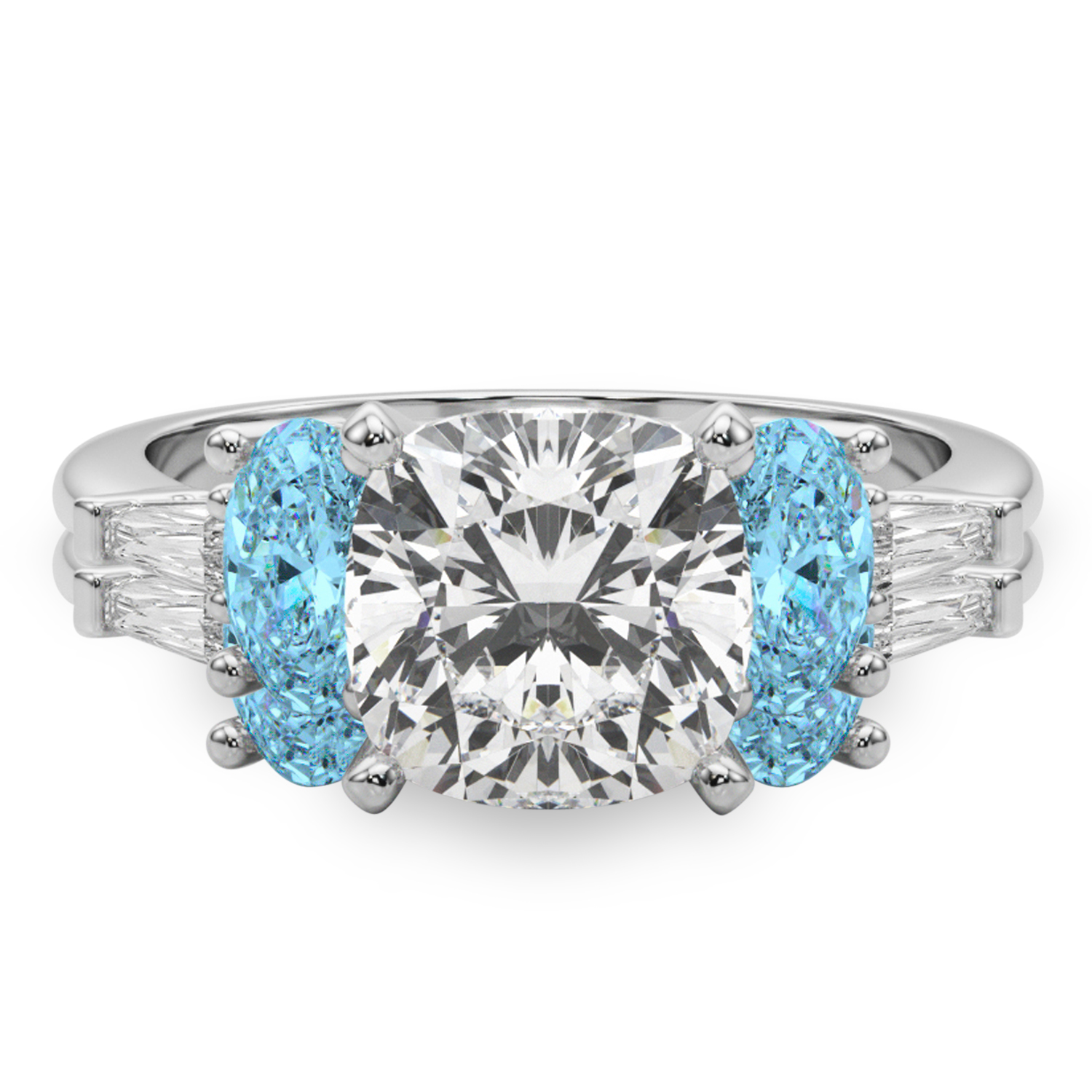 Cushion Lab Grown Diamond & Oval Blue Topaz Bridal Set 14K White Gold (4.97ct)
