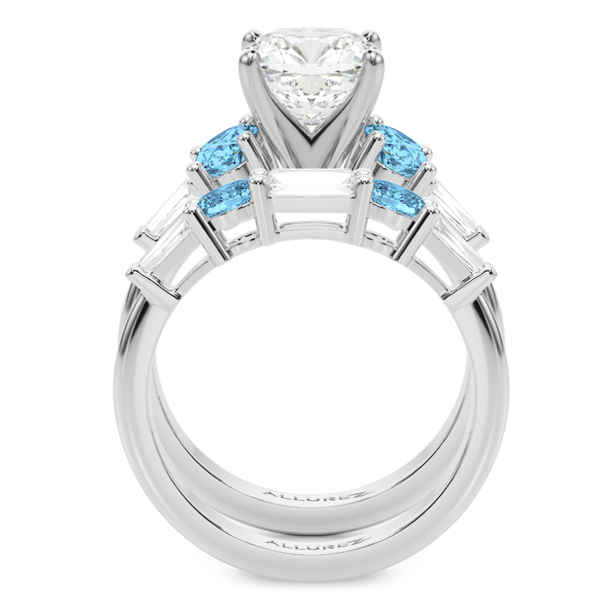 Cushion Lab Grown Diamond & Oval Blue Topaz Bridal Set 14K White Gold (4.97ct)