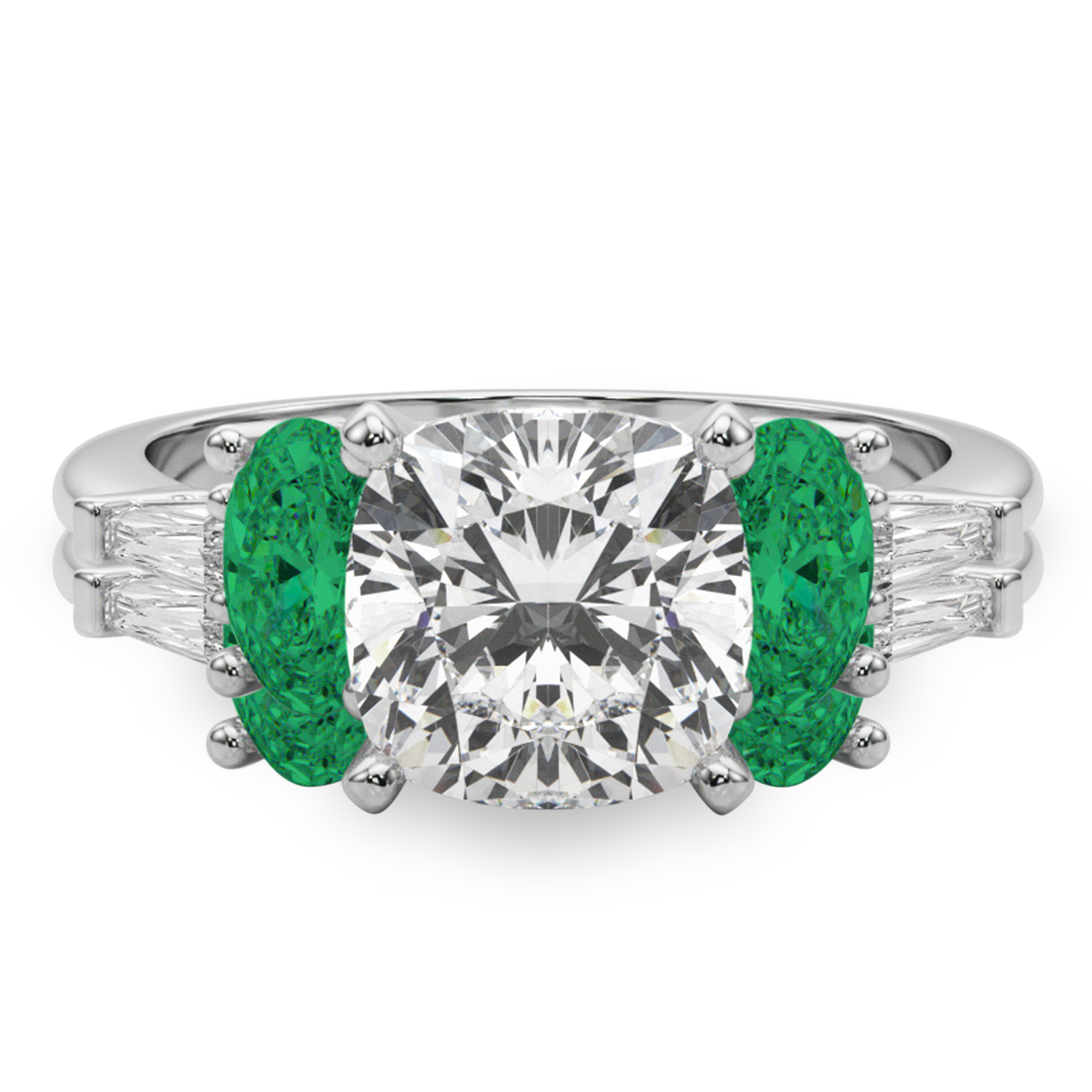 Cushion Lab Grown Diamond & Oval Emerald Bridal Set 14K White Gold (4.65ct)