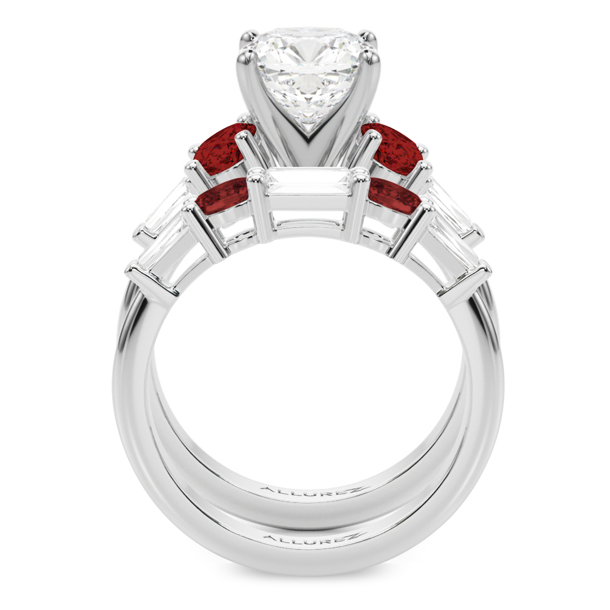 Cushion Lab Grown Diamond & Oval Garnet Bridal Set 14K White Gold (4.97ct)