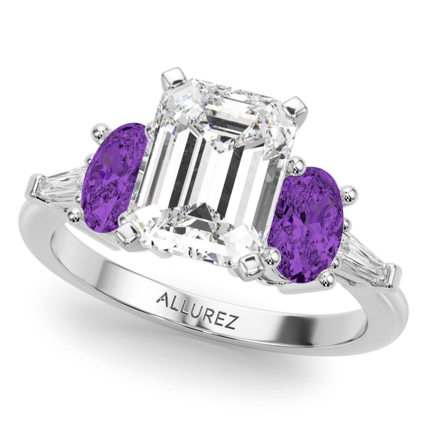 annual_rings365 アメジスト Emerald Cut Lab Grown Diamond & Oval Amethyst Bridal Set 14K