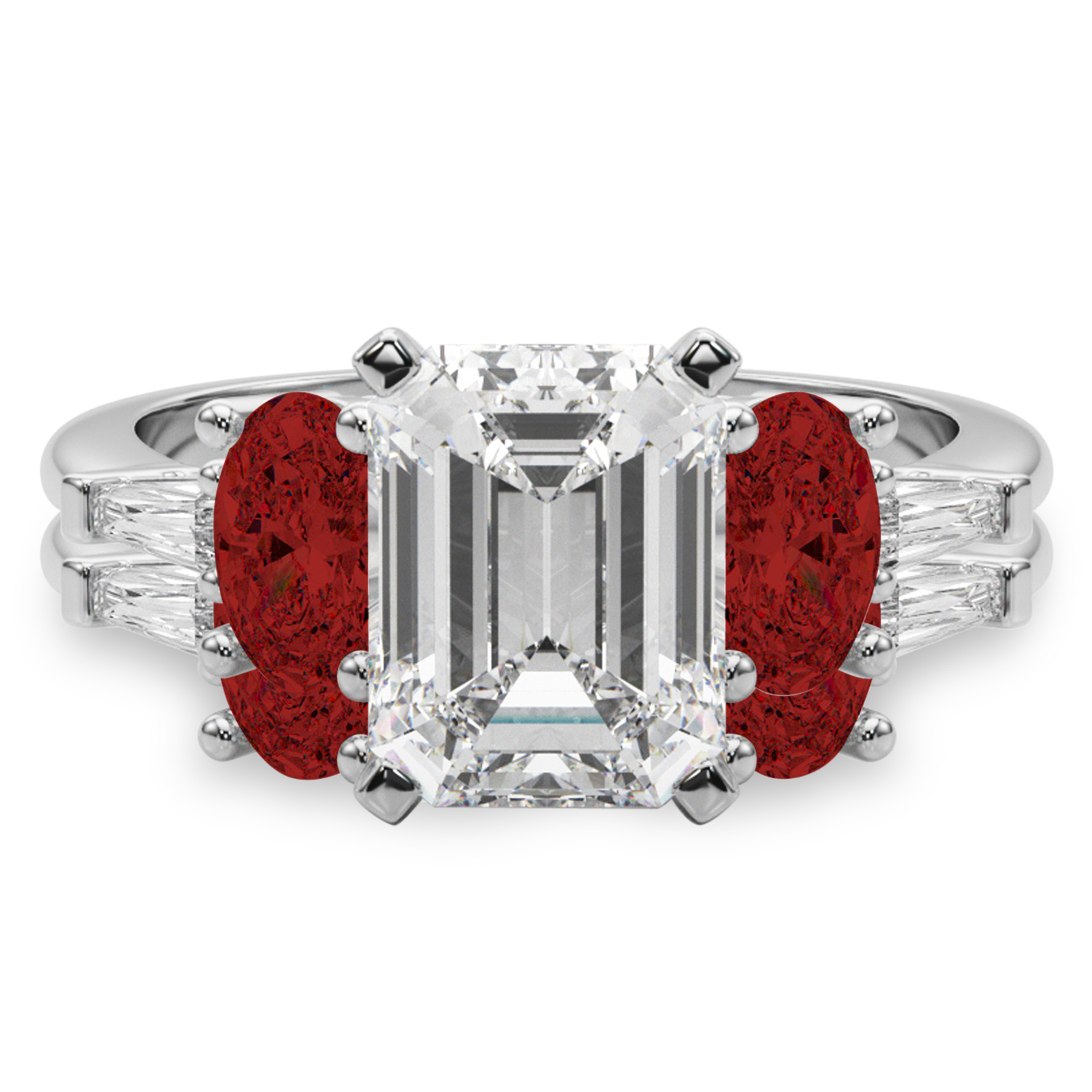 Emerald Cut Lab Grown Diamond & Oval Garnet Bridal Set 14K White Gold (4.97ct)