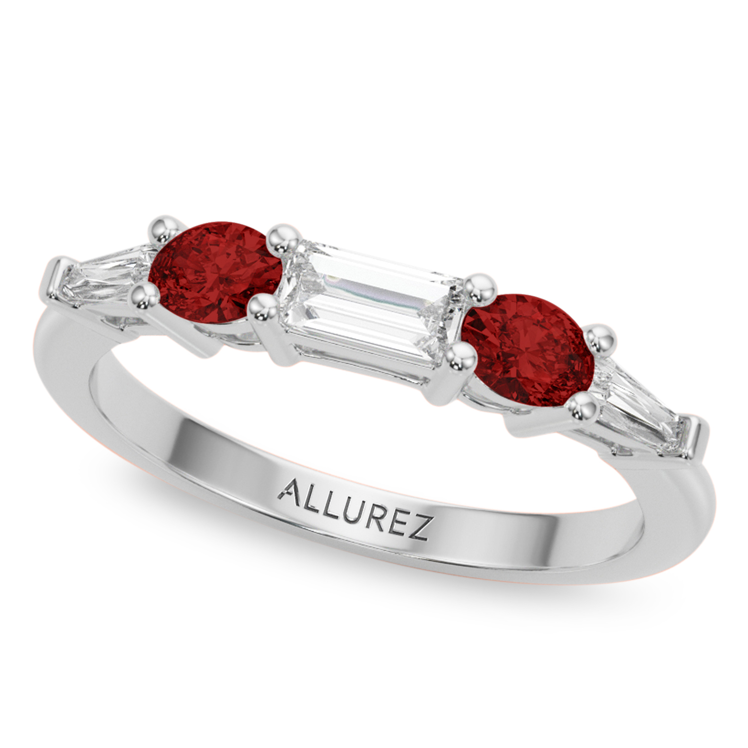 Emerald Cut Lab Grown Diamond & Oval Garnet Bridal Set 14K White Gold (4.97ct)