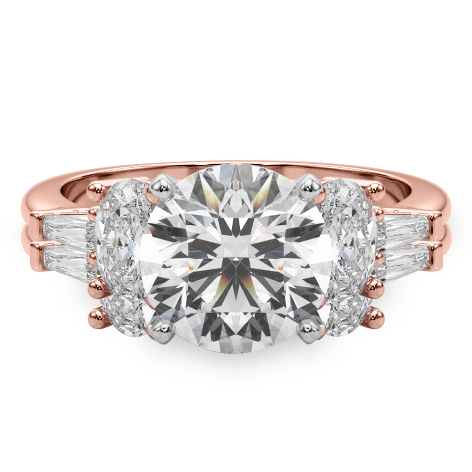 Round Lab Grown Diamond Engagement Ring Bridal Set 18K Rose Gold (4.93ct)
