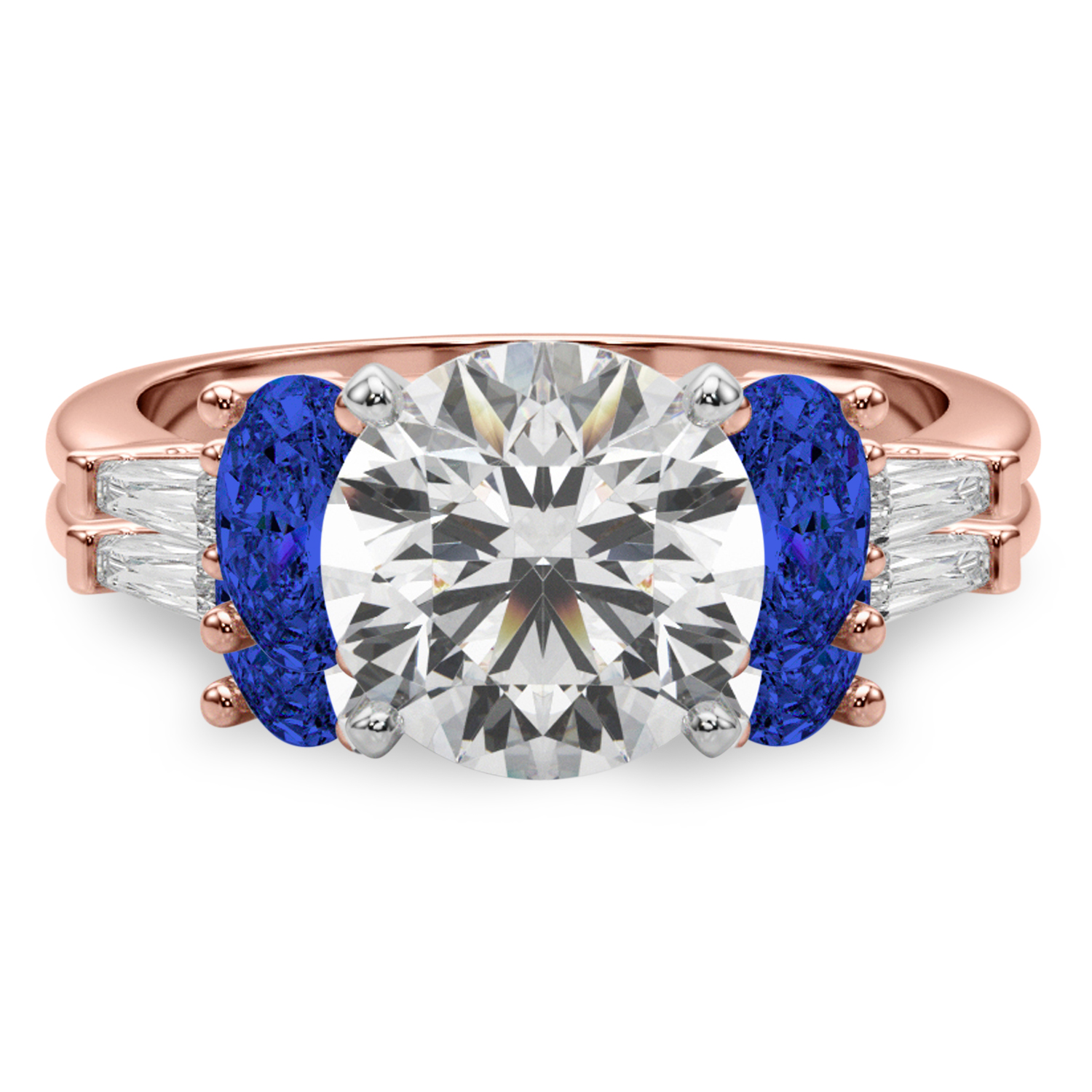 Round Lab Grown Diamond & Oval Blue Sapphire Bridal Set 14K Rose Gold (5.17ct)