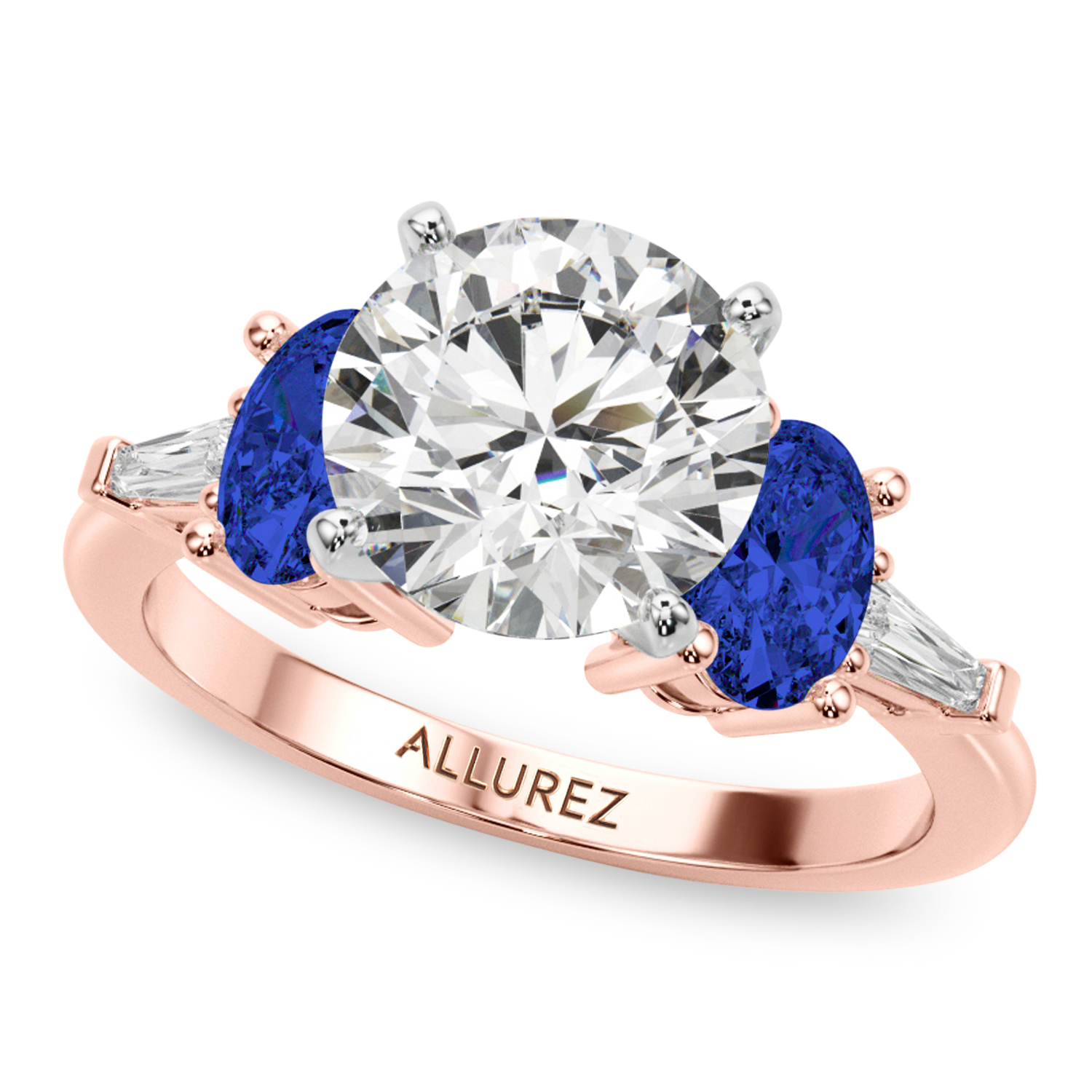 Round Lab Grown Diamond & Oval Blue Sapphire Bridal Set 14K Rose Gold (5.17ct)
