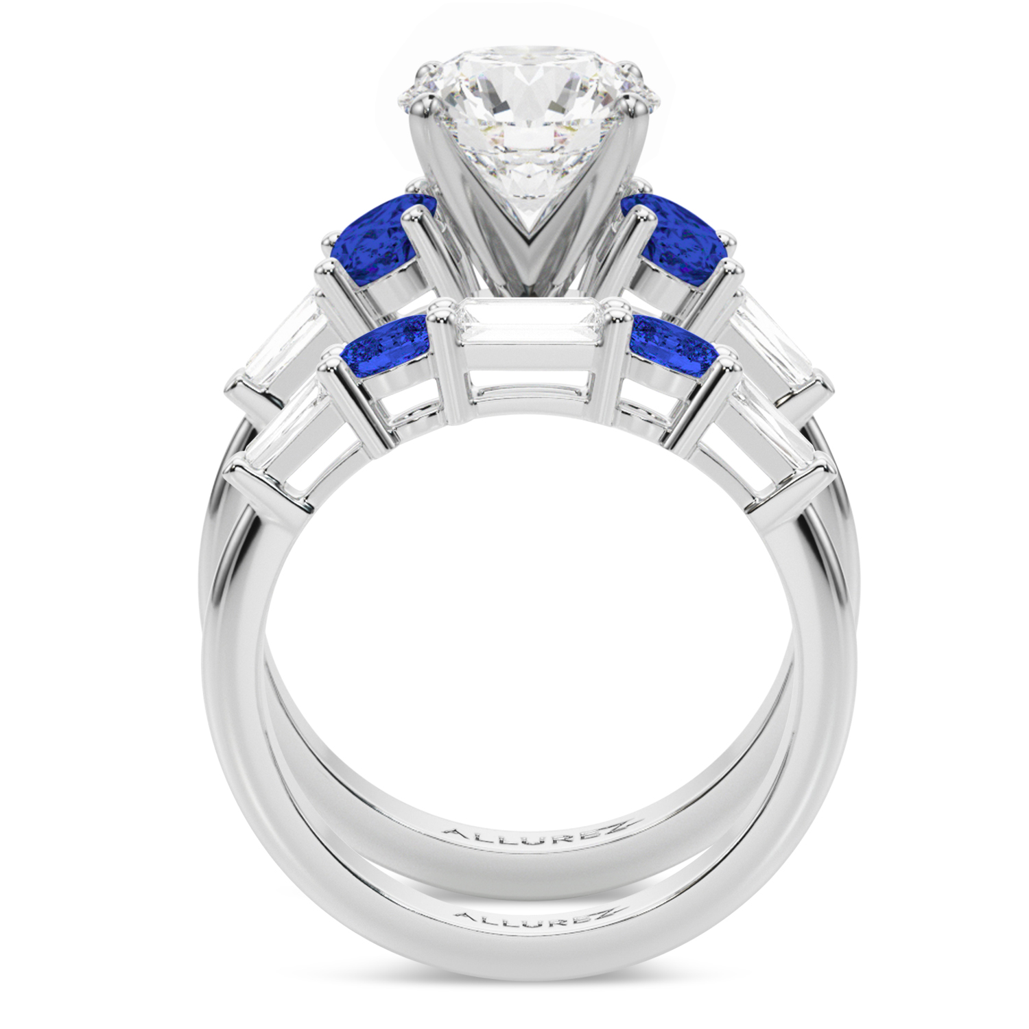 Round Lab Grown Diamond & Oval Blue Sapphire Bridal Set in Palladium (5.17ct)