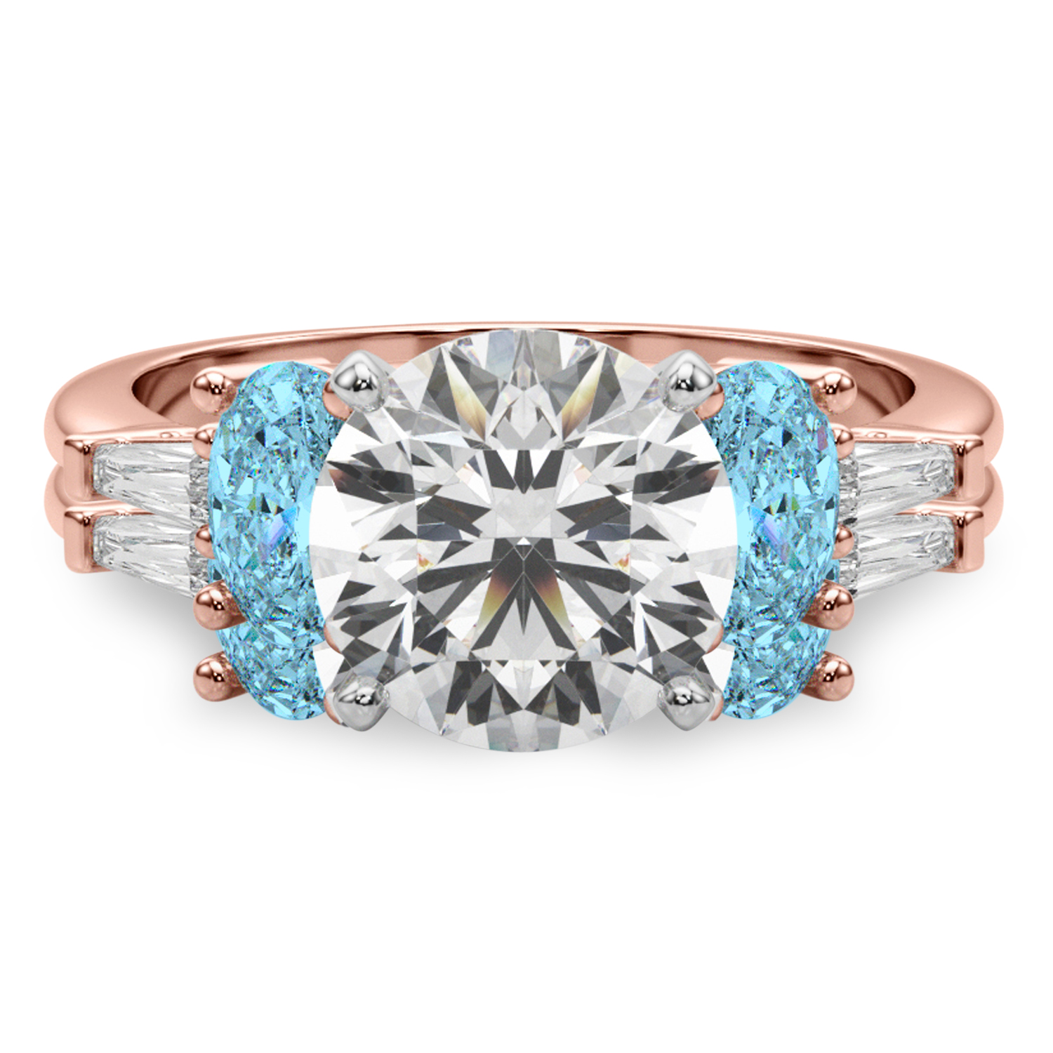 Round Lab Grown Diamond & Oval Blue Topaz Bridal Set 14K Rose Gold (4.97ct)